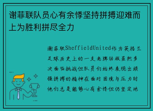 谢菲联队员心有余悸坚持拼搏迎难而上为胜利拼尽全力